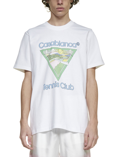 Shop Casablanca T-shirt In White Jersey Tennis Club Icon