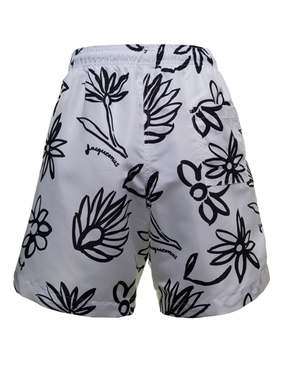 Shop Jacquemus Le Maillot Peinture Swim Shorts With Floral Print In White/black