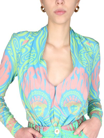 Shop Versace Bodycon With Medusa Music Print In Multicolor