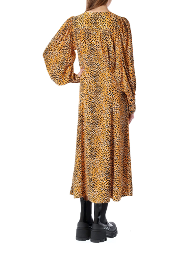 Shop Ganni Animal-print Asymmetric Midi Dress In Marigold Leo