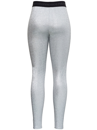 Shop Paco Rabanne Silver Leggings With Logoed Bands In Metallic