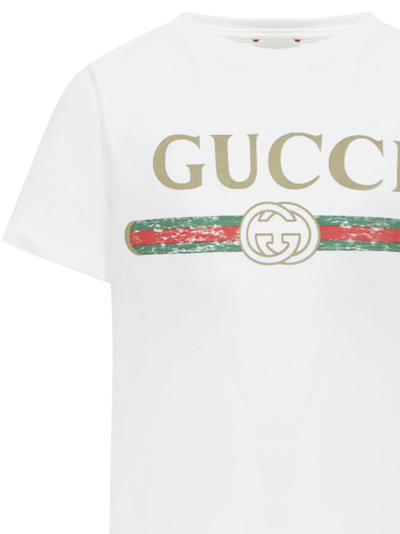 Shop Gucci Junior Vintage Logo T-shirt In White Green Red