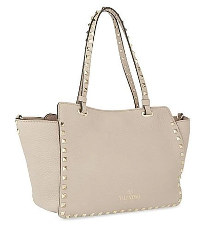 Shop Valentino Rockstud Small Grained Leather Tote In Poudre