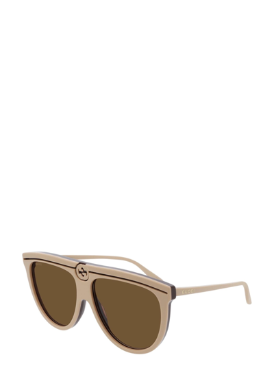 Shop Gucci Eyewear Gg0732s Beige Sunglasses