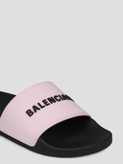 Shop Balenciaga Logo Pool Slide Sandals In Pink & Purple