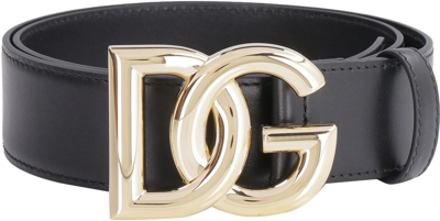 Shop Dolce & Gabbana Dg Buckle Leather Belt In Black