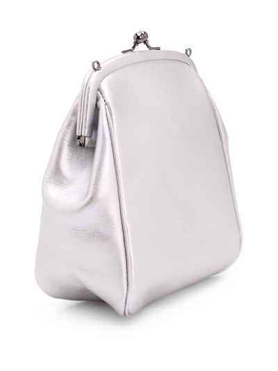 Shop Yohji Yamamoto Discord By  Claps Pouch Leather Shoulder Bag In Silver