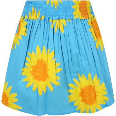 Shop Stella Mccartney Light-blue Skirt For Girl With Yellow Daisies In Light Blue