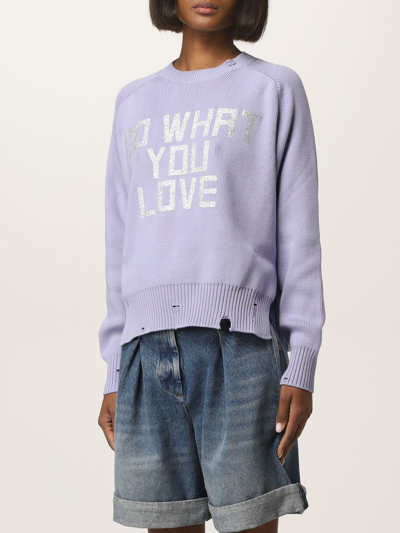 Shop Golden Goose Sweater With Lurex Logo In Lilac