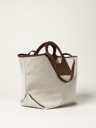 Shop Hereu Tote Bags Cala  Tote Bag In Premium Canvas And Leather In Beige