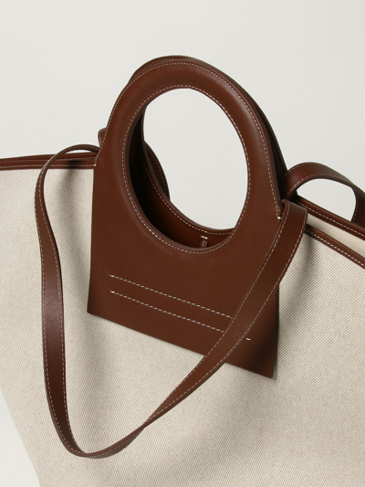 Shop Hereu Tote Bags Cala  Tote Bag In Premium Canvas And Leather In Beige