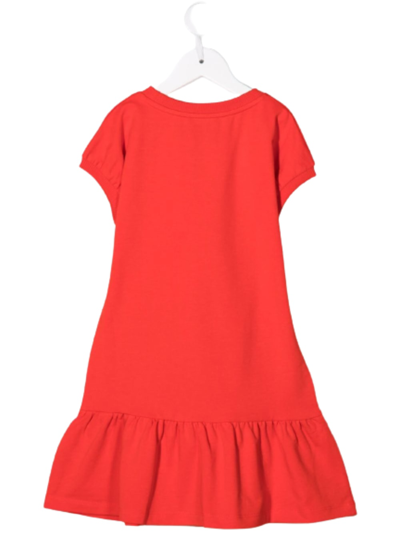 Shop Moschino Red Cotton Dress With Teddy Bear Print
