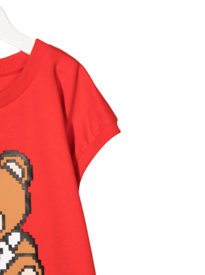 Shop Moschino Red Cotton Dress With Teddy Bear Print