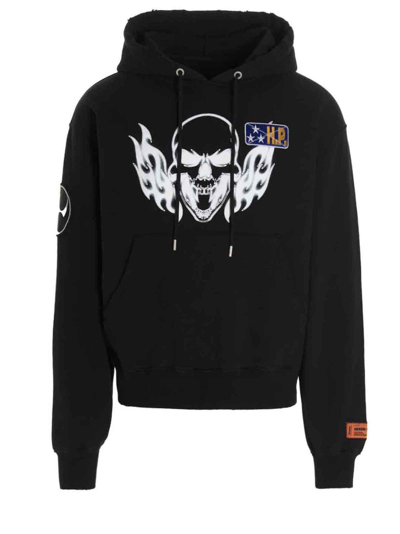 Shop Heron Preston Flaming Skull Hoodie In Black