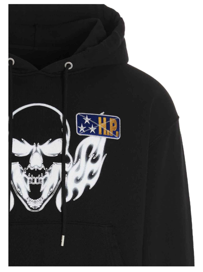 Shop Heron Preston Flaming Skull Hoodie In Black