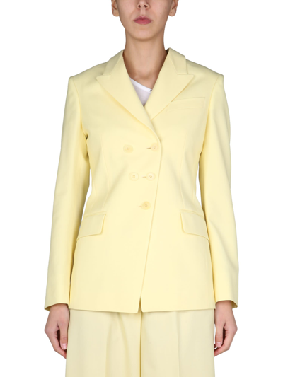 Double-Breasted Flap Pockets Blazer in Light Yellow