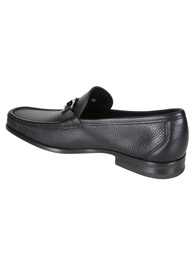 Ferragamo Gandioso Pebbled Moccasin With Gancini Ornament In Black Leather