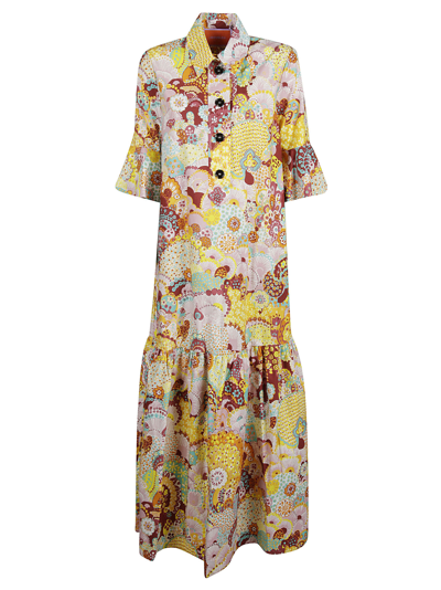 La Doublej Artemis Abstract Floral-print Maxi Shirtdress In Gelb