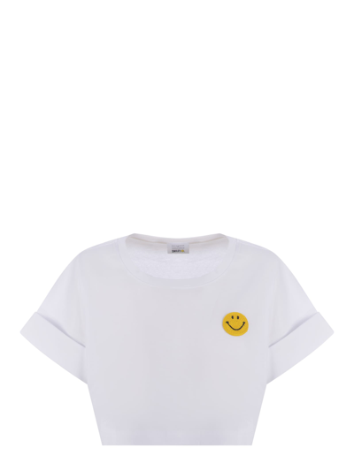 Shop Philosophy Di Lorenzo Serafini T-shirt  X Smiley Cropped In Cotone In Bianco