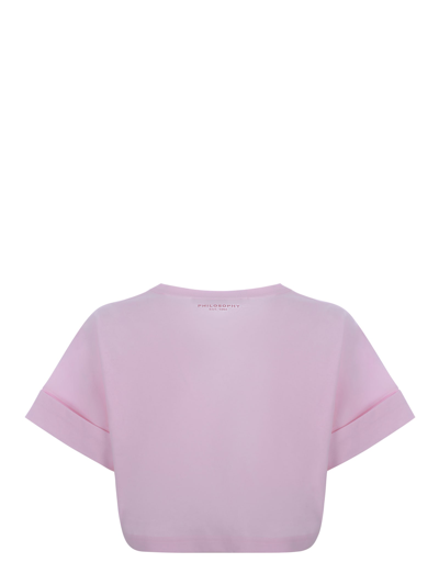 Shop Philosophy Di Lorenzo Serafini T-shirt  Logo Cropped In Cotone In Rosa