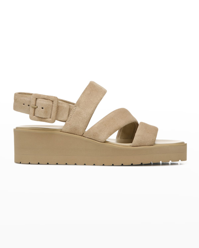 Shop Vince Skylar Suede Wedge Slingback Sandals In Dune 250