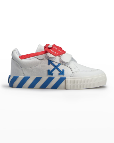 Shop Off-white Boy's Arrow Stripe Leather Low-top Sneakers, Toddler/kids In Whiteblue