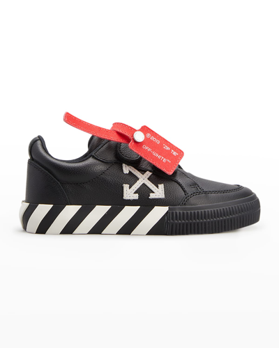 Shop Off-white Boy's Arrow Stripe Leather Low-top Sneakers, Toddler/kids In Blackwhite