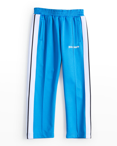 Shop Palm Angels Boy's Classic Logo Track Pants In Light Blue Whit
