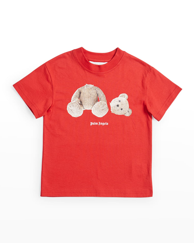 Shop Palm Angels Boy's Bear Graphic T-shirt In Red Brown