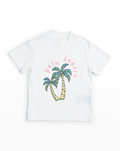 Shop Palm Angels Girl's Logo Palm Tree Graphic T-shirt In White Green