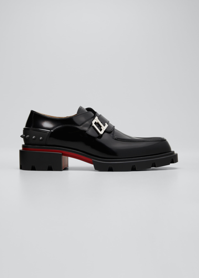 Shop Christian Louboutin Men's Our Georges Monk Strap Loafers In Black
