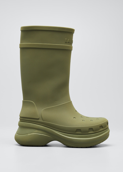 Shop Balenciaga X Crocs&trade; Men's Tonal Rubber Rain Boots In Forest