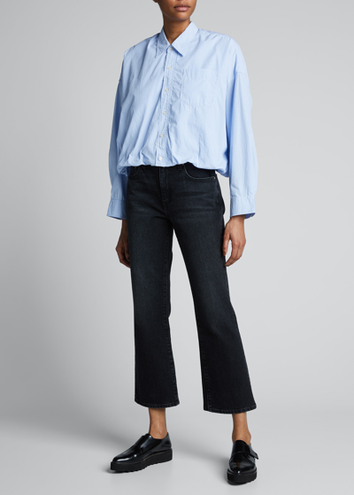 Shop R13 Gathered-hem Button-down Shirt In Light Blue Pins