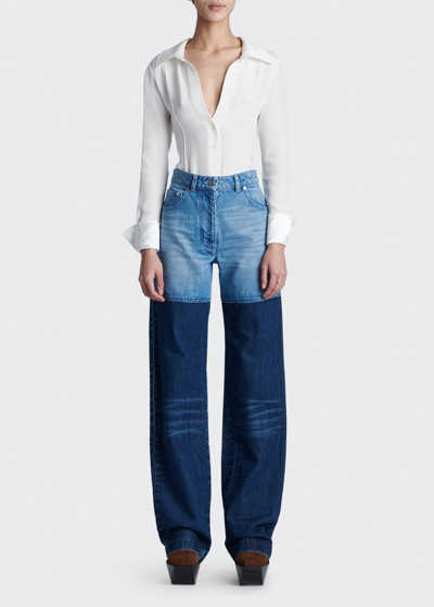Shop Peter Do Combo Denim Straight-leg Jeans In Light Blue/medium