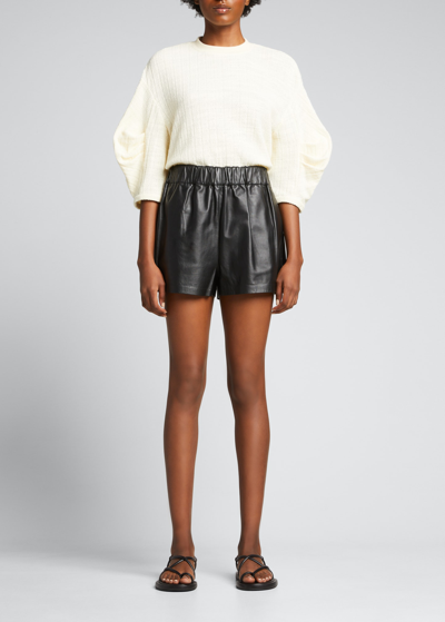 Shop Tibi Leather Pull-on Shorts In Black