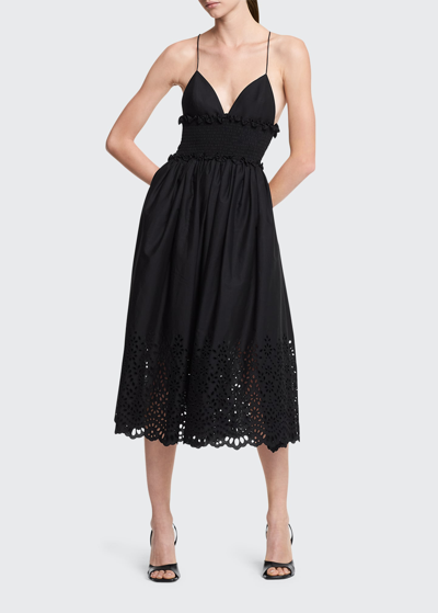 Shop Michael Kors Spaghetti-strap Dance Eyelet Midi Dress In Black