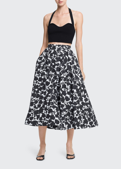 Shop Michael Kors Floral-print Midi Skirt In Blackwhit
