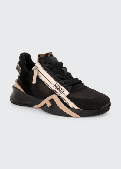 Shop Fendi Flow Side-zip Trainer Sneakers In Black Black Black
