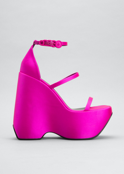 Shop Versace Platform 3-strap Sandals In Cerise Cerise
