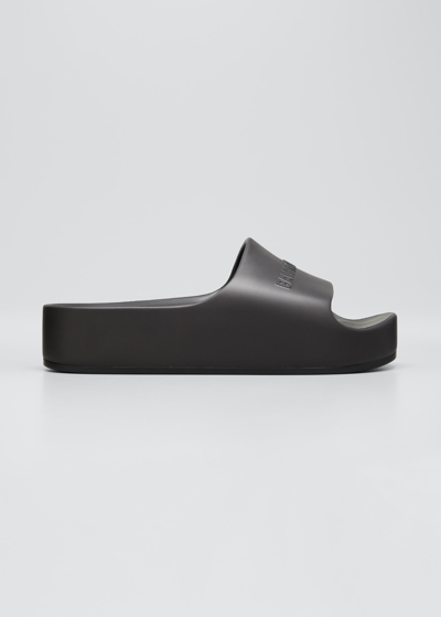 Shop Balenciaga Logo Chunky Slide Pool Sandals In Noir