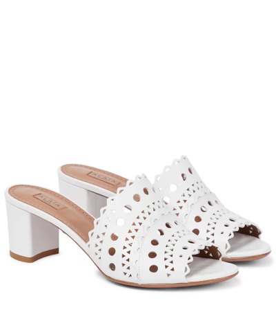 Shop Alaïa Laser-cut Leather Mules In White