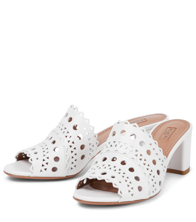 Shop Alaïa Laser-cut Leather Mules In White