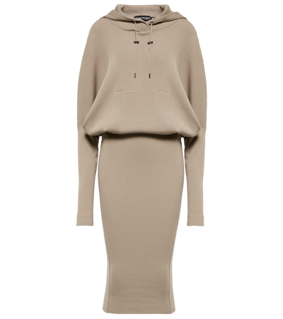 Tom Ford Hooded Ribbed Cashmere-blend Dress In Neutrals | ModeSens