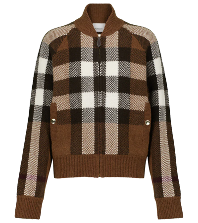 Shop Burberry Vintage Check Wool-blend Bomber Jacket In Dark Birch Brown