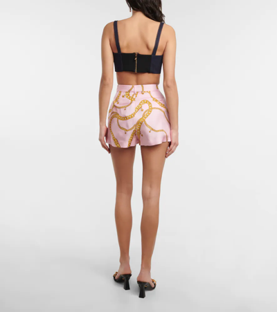 Shop Versace Chain-print Silk Shorts In Candy+oro