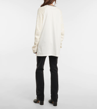 Shop Mm6 Maison Margiela Logo Intarsia Cotton-blend Sweater In White+white