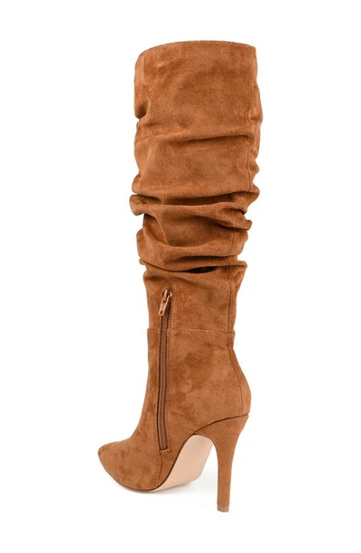 Shop Journee Collection Sarie Ruched Shaft Pointed Toe Stiletto Boot In Cognac