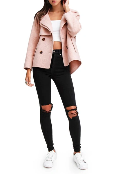 Shop Belle & Bloom I'm Yours Double Breasted Wool Blend Coat In Blush