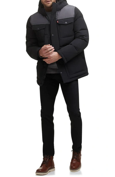 Shop Levi's 4 Pocket Puffer Jacket In Black/ Charcoal