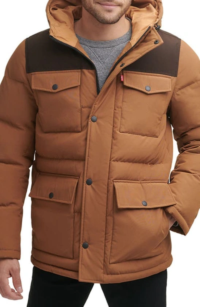 Shop Levi's 4 Pocket Puffer Jacket In Brown Combo